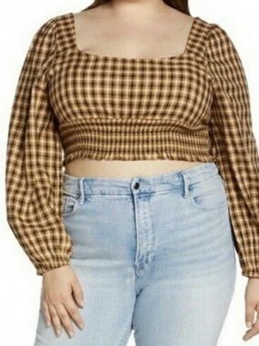6/$20 BP Nordstrom Dreamy Plaid Smocked Long Sleeve Top XL 1X 3X NWT